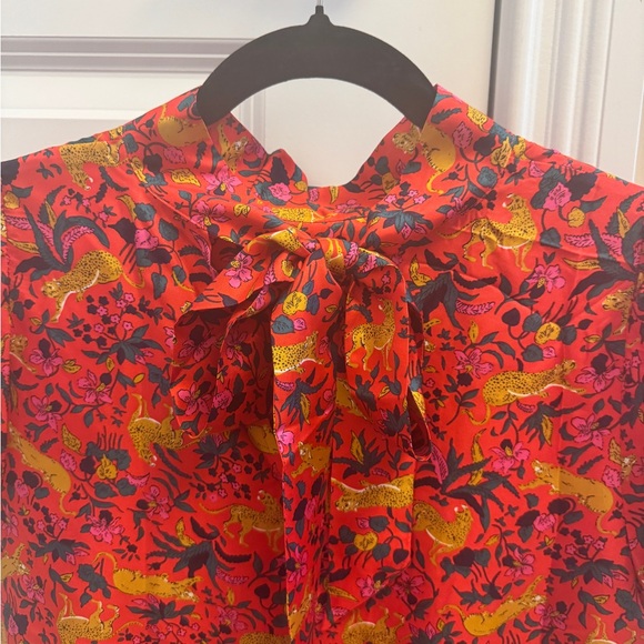 J. Crew Vibrant Red Blouse with Animal Motif - Picture 3 of 4